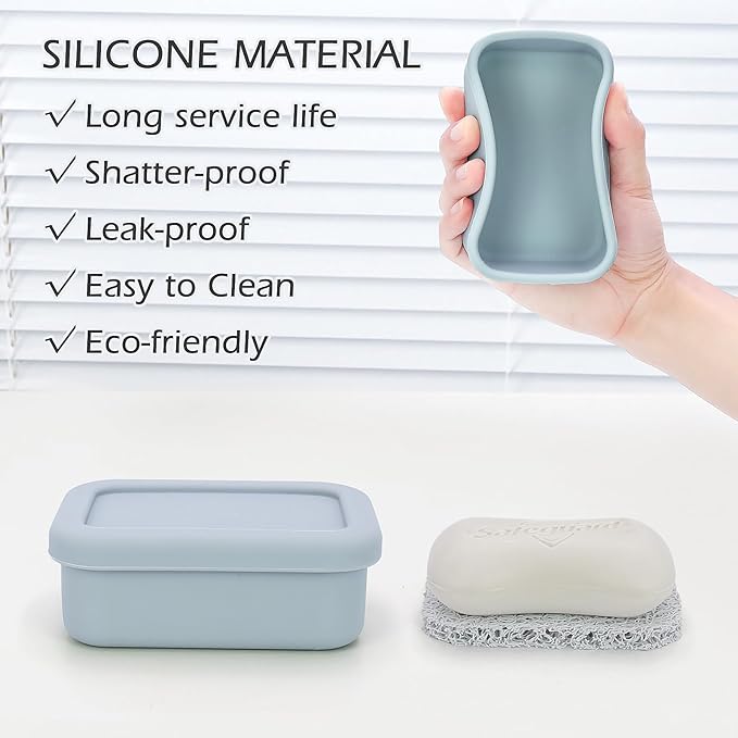 Enhanced Leak-Proof Silicone Soap Case with Drainage Layer. Portable Travel Soap Container for Camping,Gym .Shatterproof Compact Bar Soap Holder (Light Gray)