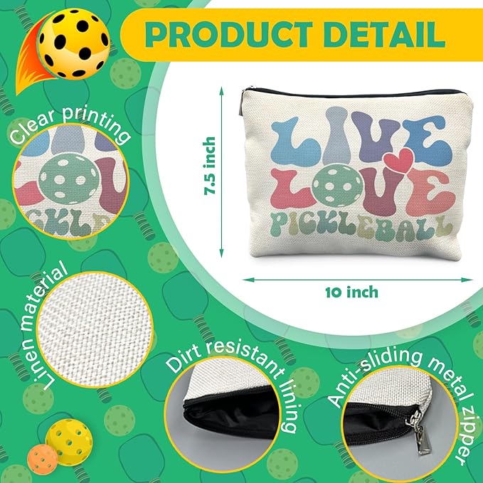 Pickleball Makeup Bag, Pickleball Gifts for Women, Gifts for Pickleball Lovers, Pickleball Stuff, Pickleball Accessories for Women, Groovy Live Love Pickleball Cosmetic Bag Toiletry Bag
