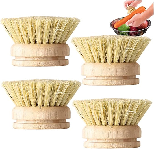 4Pcs Natural Dish Brush Bamboo Wood Handle Wooden Dish Scrubber Eco Friendly Bamboo Brush for Dishes (1.8x1.8 inch)