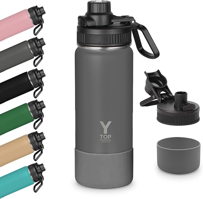 Y TOP 18 oz Insulated Water Bottle Cup Holder Friendly, Leak Proof Spout Lid, Double Wall Insulation, Dishwasher Safe, Easy Clean Stainless Steel Water Bottle for Gym Kids Sports Travel School Hiking