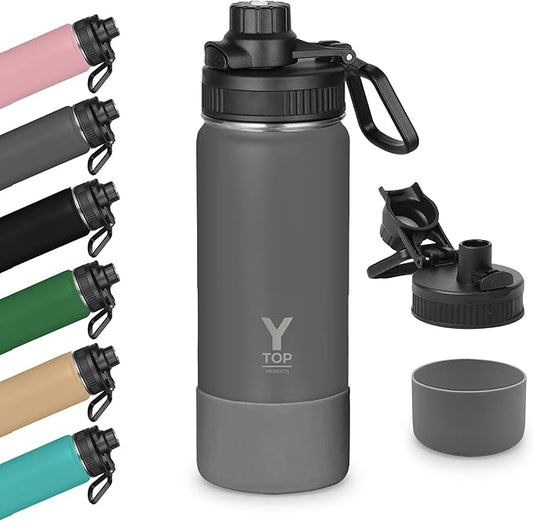Y TOP 18 oz Insulated Water Bottle Cup Holder Friendly, Leak Proof Spout Lid, Double Wall Insulation, Dishwasher Safe, Easy Clean Stainless Steel Water Bottle for Gym Kids Sports Travel School Hiking