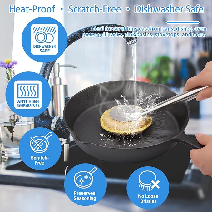 Kitchen Scrub Brush with Handle, Non-Scratch Extra Strong Cleaning Brush for Wok, Cast Iron, Pans, Oven Racks, Air Fryer - Strong Model