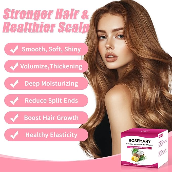 Rosemary Bar Shampoo and Conditioner for Thinning Hair, Volume Solid Shampoo Bar, Hair Thickening & Regrowth, Coconut Oil Conditioner for Deep Moisturizing, Paraben & Silicone Free