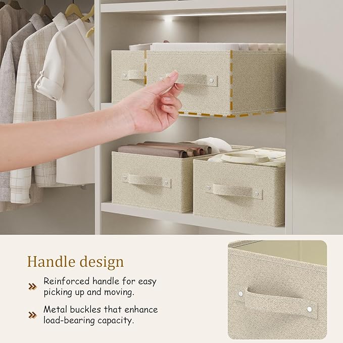 Collapsible Organizer Boxes, Fabric Storage Bins, Cube Baskets for Organizing Home, Office and Closet, Grey and Beige, 2 Pack, 16.1x9.8x6.4in