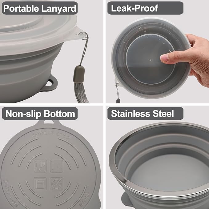 Mess Kit for Camping Silicone Collapsible Bowl Collapsible Cup and Stainless Steel Spoon for Backpacking Outdoor Hiking Traveling and Picnic - 4 Pack