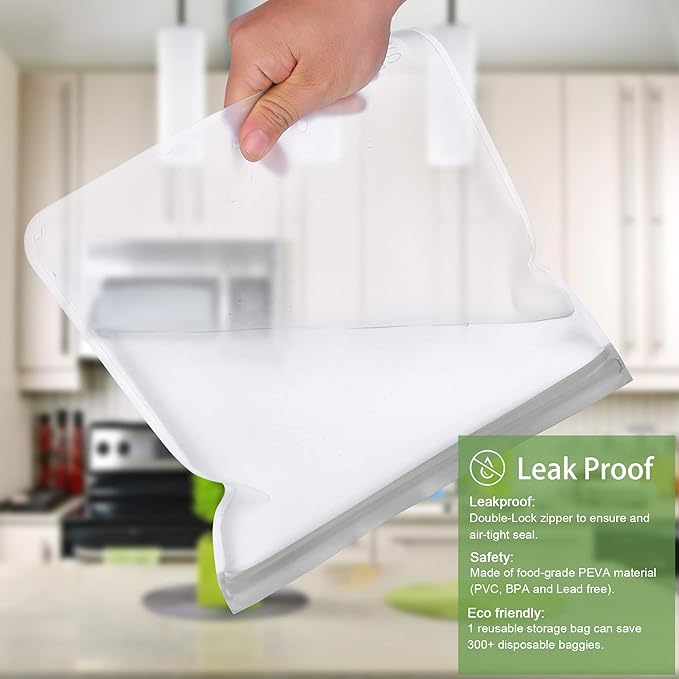 SPLF 18 Pack BPA FREE Reusable Storage Bags (6 Gallon Freezer Bags, 6 Sandwich Bags, 6 Snack Bags), Extra Thick Leakproof Silicone and Plastic Free Lunch Bag