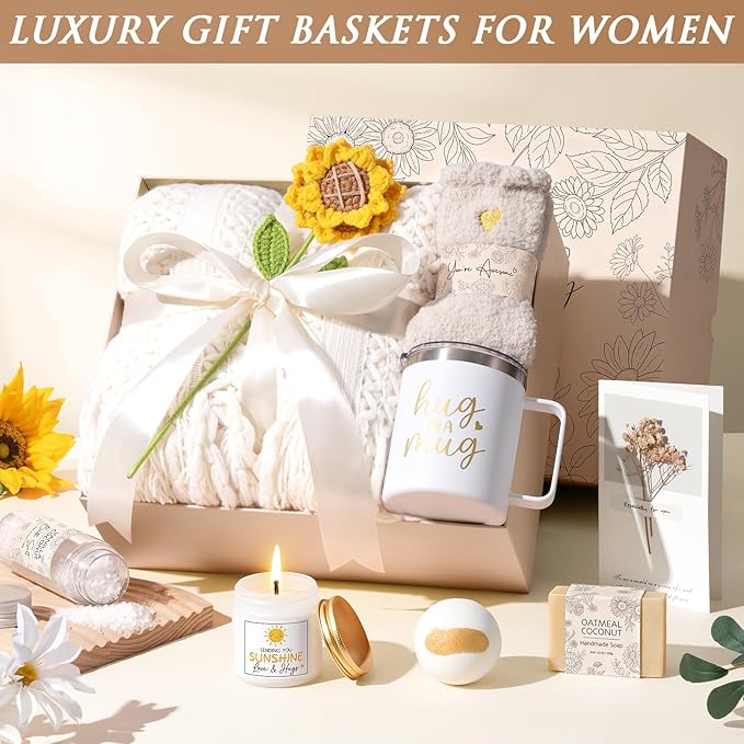 Birthday Gifts for Women Self Care Get Well Soon Gift Baskets, Spa Care Package Thinking of You Sunflower Gifts, Christmas Sending Sunshine Box Unique Gift for Women Mom Her Best Friends Sister Wife