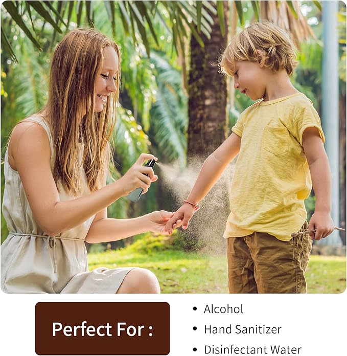 HOMBYS Empty Amber Glass 2oz Small Spray Bottles with Silicone Sleeve Protection - Refillable Containers for Travel, Cleaning Solutions, Essential Oils, Sanitizers - Fine Mist Spray - 4 Pack-Amber