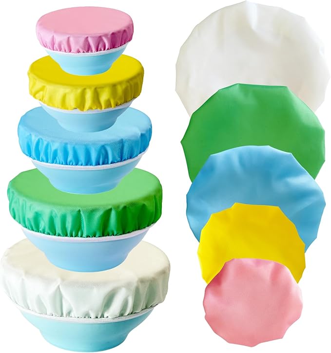 Reusable Eco-friendly 5 Pcs Double Layer Bowl Covers, Freezer Safe and Easy to clean, Reusable Container Storage for Leftover, Fruit, Salads, set of 5