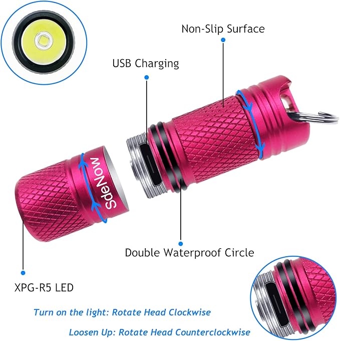 SdeNow Mini Flashlight Keychain EDC 200 lumens USB Micro Rechargeable Pocket Waterproof Flashlight