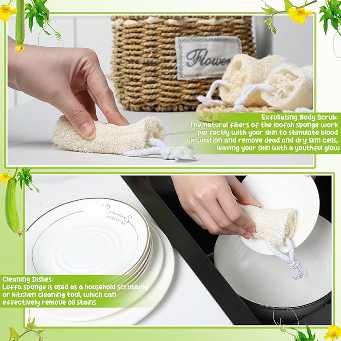 9 Pack 4”Natural Loofah Sponge Small Size Natural Organic Loofah for Kitchen Cleaning Dishes Toddler Exfoliating Skin Care Body Scrubber