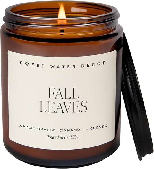 Sweet Water Decor Fall Candles for Home Scented - Hand Poured Soy Wax Autumn Candle with Apple & Cinnamon Scent - 40 Hour Burn Time Long Lasting Fall Candles Soy - Amber Glass Jar for Candle Decor