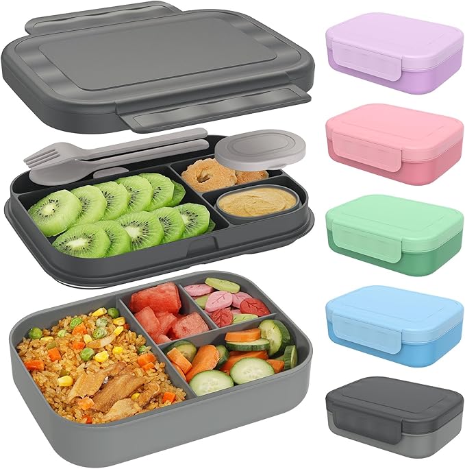 Caperci Bento Box Adult Lunch Box - Stackable Leakproof 47oz Lunch Containers for Adults with Sauce Container - Idea for Office, On-the-go, Microwave/Dishwasher Safe, BPA Free (Black)
