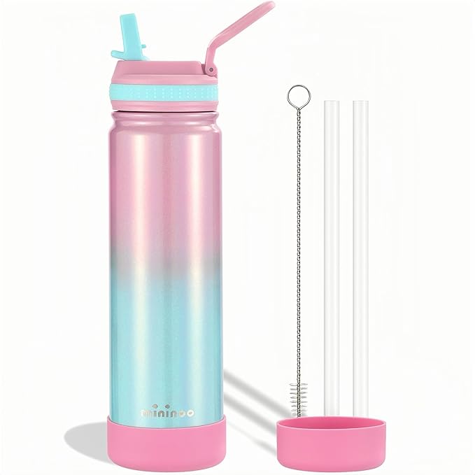 Insulated Stainless Steel Water Bottle with Straw, Ceramic-Lined, BPA-Free & Leak-Proof, 24 oz, Guava