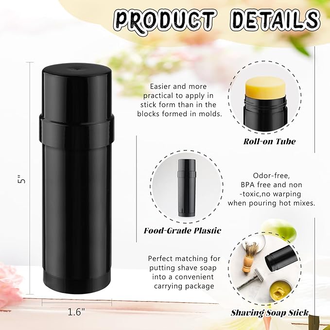 15 Pack 2 oz/60ml Plastic Deodorant Containers,Empty Round Twist-Up Solid Stick Tube Container for Homemade Deodorant,Shaving Soap Stick,Heel Lip Balm,Solid Lotion Bars-Top Filling,Black
