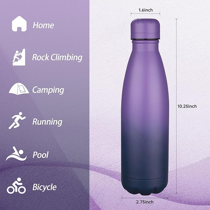 OWS 17oz Insulated Water Bottles Bulk 1/2/4 Pack, Metal Sports Water Bottles, Double Wall Vacuum BPA-Free Flask for School, Sports(teal purple 2pcs)