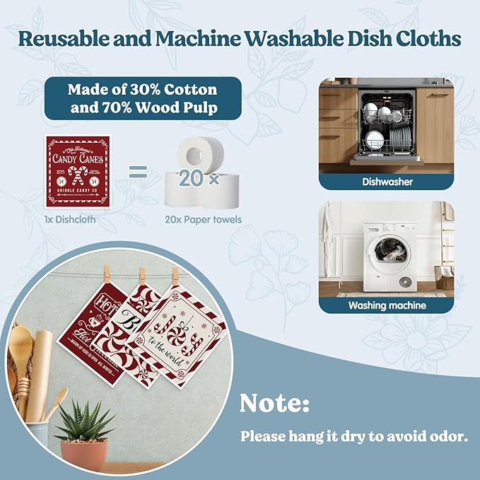 Christmas Swedish Dishcloths for Kitchen, Christmas Xmas Red Kitchen Dish Towels for Washing Dishes, 4 Pack Reusable Paper Towels, Sponge Cloths for Winter Holiday Baking Cooking Home Cleaning