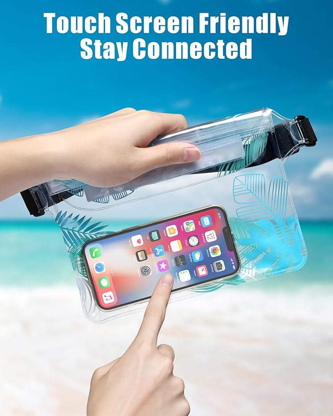 F-color Waterproof Fanny Pack - Cruise Essentials 2025 - Waterproof Pouch, Triple Zipper Roll-Top Dry Bag for Phone with Adjustable Waist Strap, Keep Passport Valuables Dry for Beach Kayaking Boating