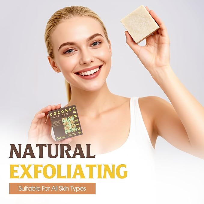Cold-Process Natural 2-in-1 Luxurious Natural Soap Bar (4.2 oz) with Coconut Shreds | Light Exfoliation & Creamy Lather Body Bar | Cold-Processed, Handmade in Vietnam (Pack of 1)