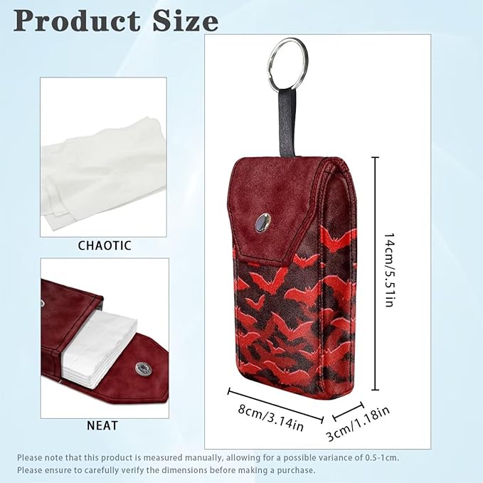 Bat Print Purse Tissue Holder Portable Pocket Tissue Holder for Coin Keys Tissues with Hanging Rope Snap Button Enclosed