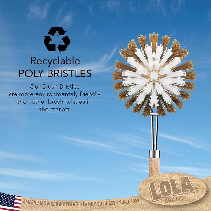 LOLA -The Original - Dishwashing & Vegetable Brush, 6 Pack, Hardwood w/Poly Fiber Bristles, Reusable, Sustainable, Has EZ-Grip Handle