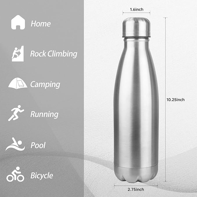 OWS 17oz Insulated Water Bottles Bulk 1/2/4 Pack, Metal Sports Water Bottles, Double Wall Vacuum BPA-Free Flask for School, Sports(silver 4pcs)