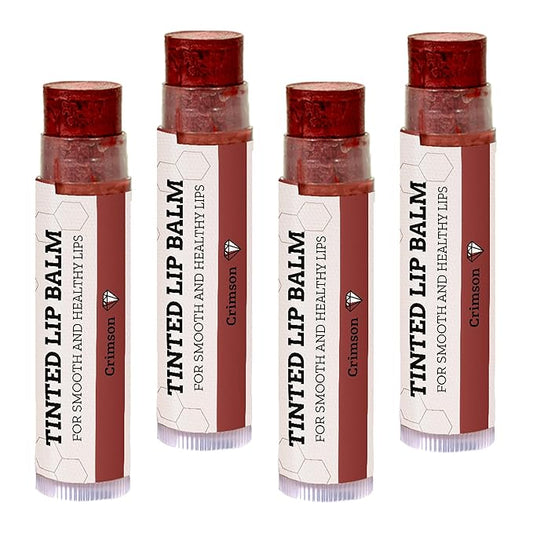 Earth's Daughter Tinted Lip Balm Crimson Color Stocking Stuffers 4-pack, Beeswax, Coconut Oil, Cocoa Butter, Vitamin E, Moisturize and Beautify - Paraben Free