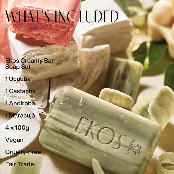 natura - Bar Soap Set - Moisturizing & Nourishing Vegan Amazonian Ingredients for Soft, Smooth Skin - Ucuuba, Brazil Nut, Andiroba, Passion Fruit Bar Soap Set - 4-pack 3.5oz (100g)