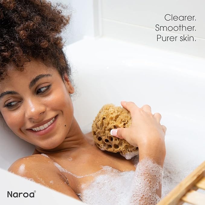 Naroa Massage Natural Shower Sponge X Large | Unbleached Body Scrubber Puff | Bath Sea Loofah for Healthy Skin | Sustainable Plastic Free