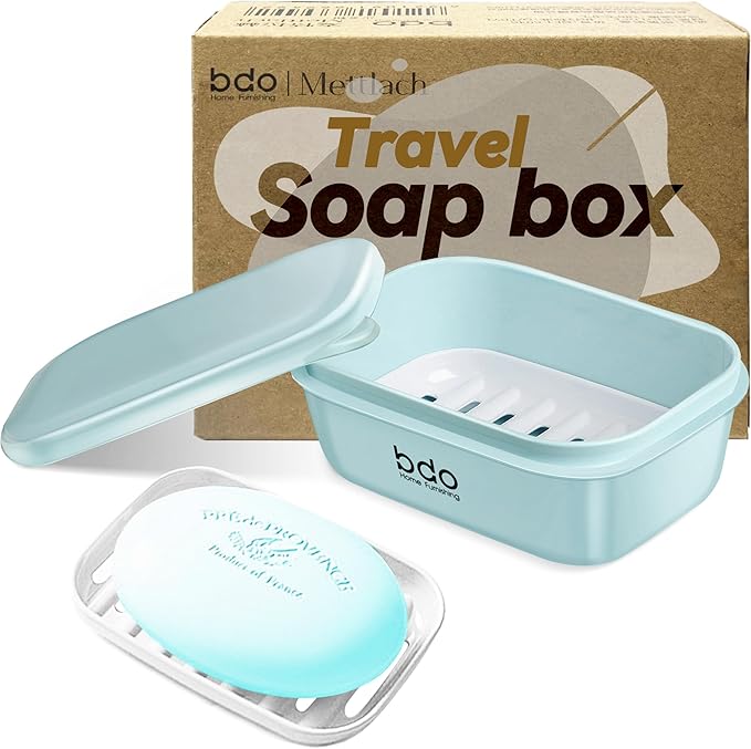 Travel Soap Case with Lid,Leakproof Soap Holder with Drainage Layer, Travel Essentials Soap Containers, Portable Soap Bar Dish for Camping, Gym, Bathroom,Kitchen,Dormitory,Hotel(Green)