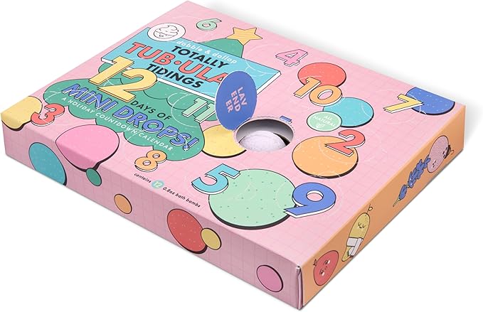 Dabble & Dollop Totally Tub-ular Tidings 12 Days of Mini Bath Bombs Holiday Countdown Calendar - Fizzy Natural Bath Bomb Advent Calendar Holiday Gift