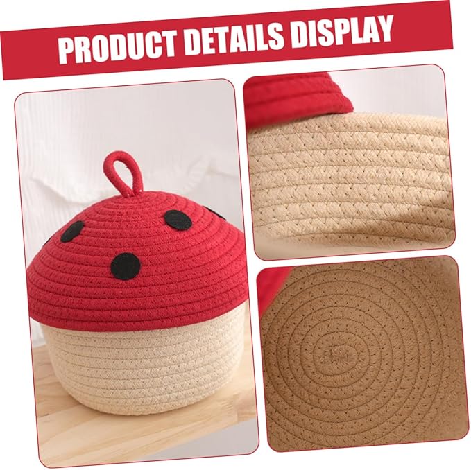 Cotton Rope Woven Storage Basket with Lid for Desktop Sundries Organizer Natural Cotton Material Multipurpose Snack and Bedroom Storage Container Space-saving Decorative Basket