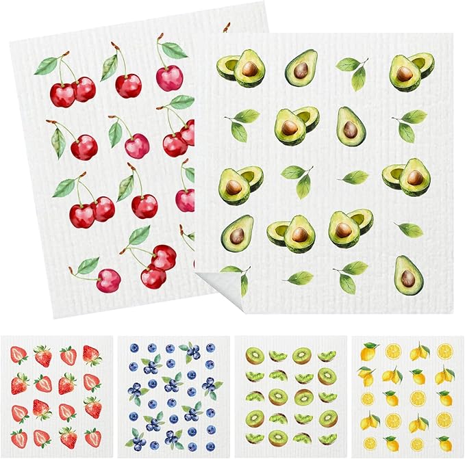 Mixed Fruit Swedish Kitchen Dishcloths Dish Towels 6 Pack, Fruit Dish Towels for Kitchen, Swedish Dishcloth with Lemon, Paper Towels Reusable, Dish Cloth Towel Cleaning Wipe for Home Party