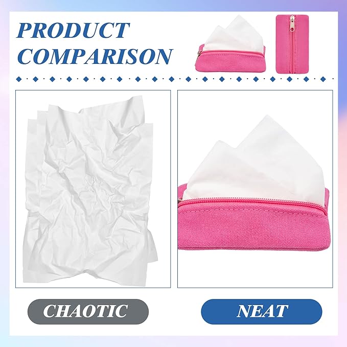 Pocket Tissue Holder, 6 Packs Tissue Holder for Purse, Reusable Travel Tissue Pouch, Fabric Purse Zipper Enclosed Tissue Packs for Coins Tissue Cards Car Travel Office Home, 5.1 x 3.1 Inches