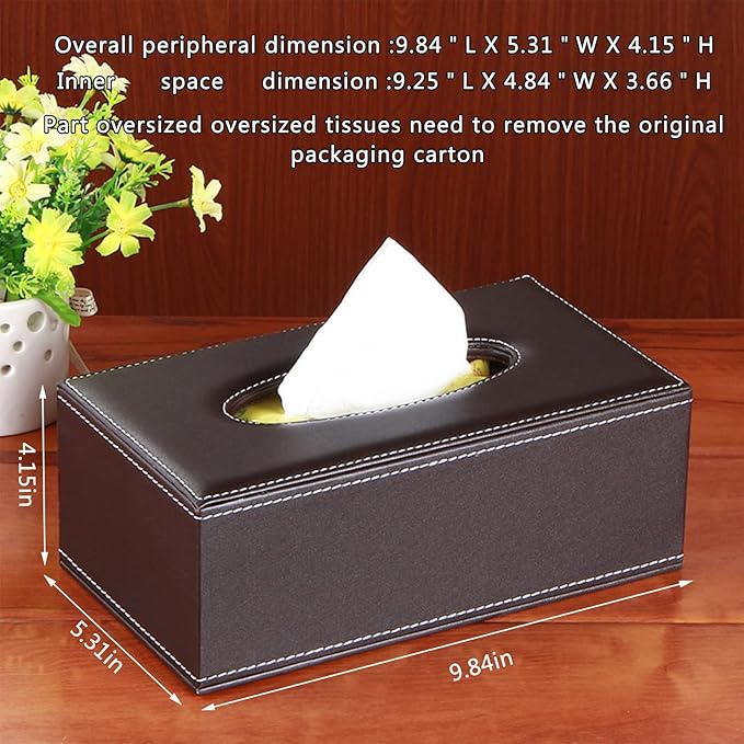 High-end Fashion Pu Leather Tissue Box Holder Business Black,Rectangular Tissue Box Cover,Napkin Holder Drawer Paper Dispenser,Home Office car Tissue Holder with Magnetic Bottom (Brown)