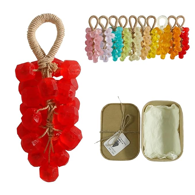 Handmade Grape Soap on a Rope, Natural Cold Process Cluster Soap Bar for Hand Wash and Bath, Decorative & Long Lasting Fragrance, Gift Set for Women Men (1, Rose2)