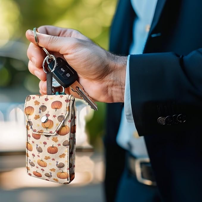 Pumpkin Turkey Print Purse Tissue Holder Portable Pocket Tissue Holder for Coin Keys Tissues with Hanging Rope for Thanksgiving Snap Button Enclosed