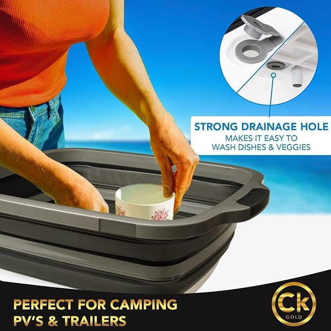 New LARGE Collapsible BBQ Prep Tub /LOCKING Lid, Cutting Board & Drain Hole | BPA-Free, Food-Grade, Recyclable, Space-Saving Buckets for Grilling, Camping, Kitchen & Outdoor Cooking (Black, 8 Liters)