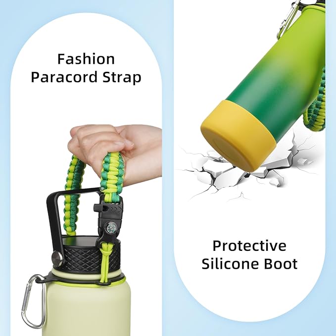 BJPKPK 32oz Insulated Water Bottles with 3 Lids, Paracord Handle & Non-slip Boot, Stainless Steel Metal Water Bottle,Reusable BPA Free Thermal Flasks, Tumblers, Lavender