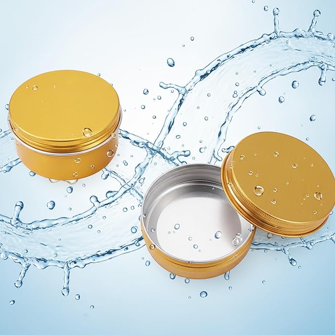 Patelai 72 Pcs Aluminum Tins 36pcs 2oz+4oz 36pcs Salve Containers with Screw Lid and Labels Round Cans Travel Cosmetic Metal Tins Jar for Candles Lotion Bars Balms Food Spice Candies DIY Crafts(Gold)