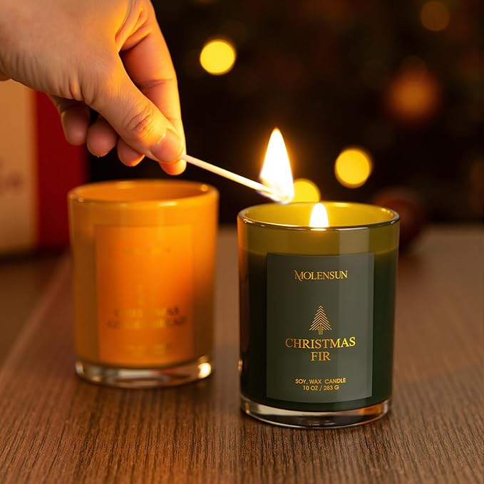 Christmas Fir Candle, 10oz Soy Scented Candle for Home, Christmas Birthday & Holiday Gifts for Women & Men, Long Lasting 50+ Hour Clean Non-Toxic Burn, Elegant Winter & Christmas Festive Home Decor