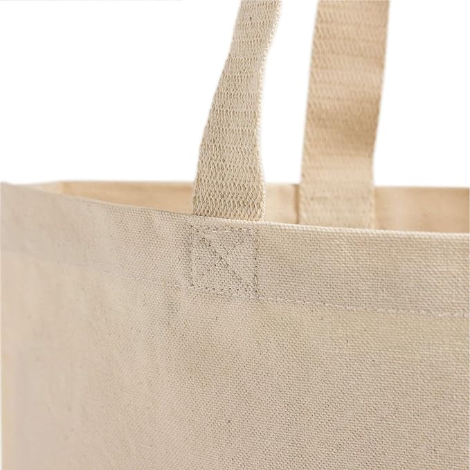 Organic Cotton Canvas Tote Bags – 12 Pack – Heavy Duty with Long Straps – Multipurpose Reusable Shopping Bags – Bulk, Natural
