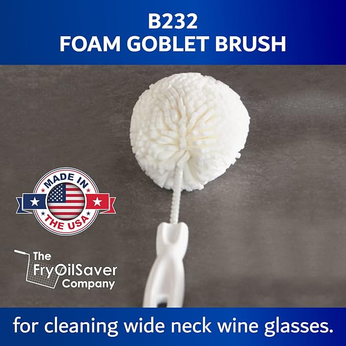 Set of 2 Crystal Stemware & Goblet Glass Cleaning Brush Kit - Non-Scratch Foam Wine Glass Brushes for Washing Glasses, Decanter, Mug, Stemware - for Home, Restaurant, Bar, Hotel - by FryOilSaver Co.