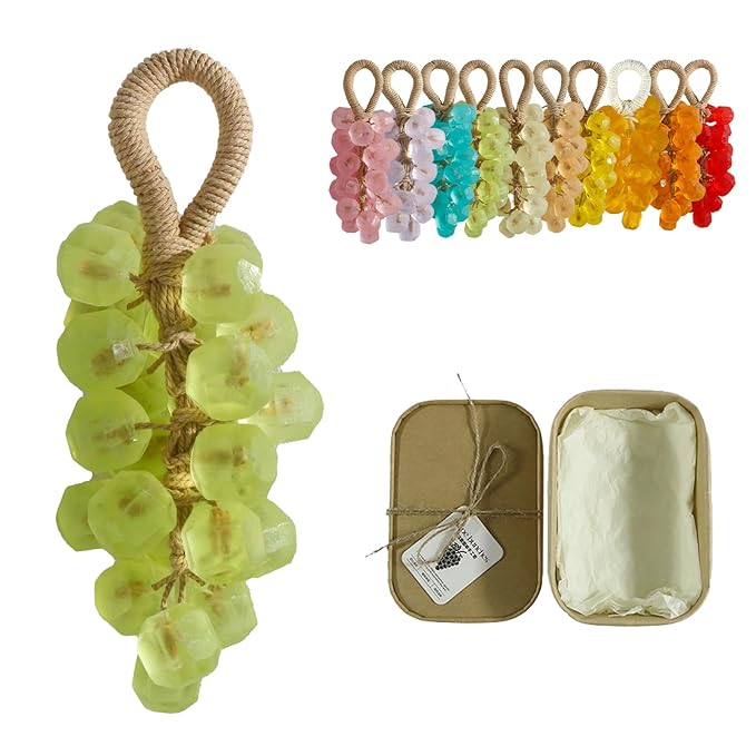 Handmade Grape Soap on a Rope, Natural Cold Process Cluster Soap Bar for Hand Wash and Bath, Decorative & Long Lasting Fragrance, Gift Set for Women Men (1, Tea)