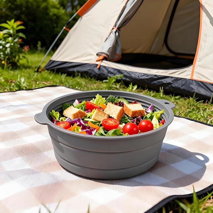 Collapsible Silicone Mixing Bowl, Food-Grade Foldable Travel Container, Large Collapsible Bowls for Camping Outdoor Hiking Storage Mixing, Grey (pot QY104)