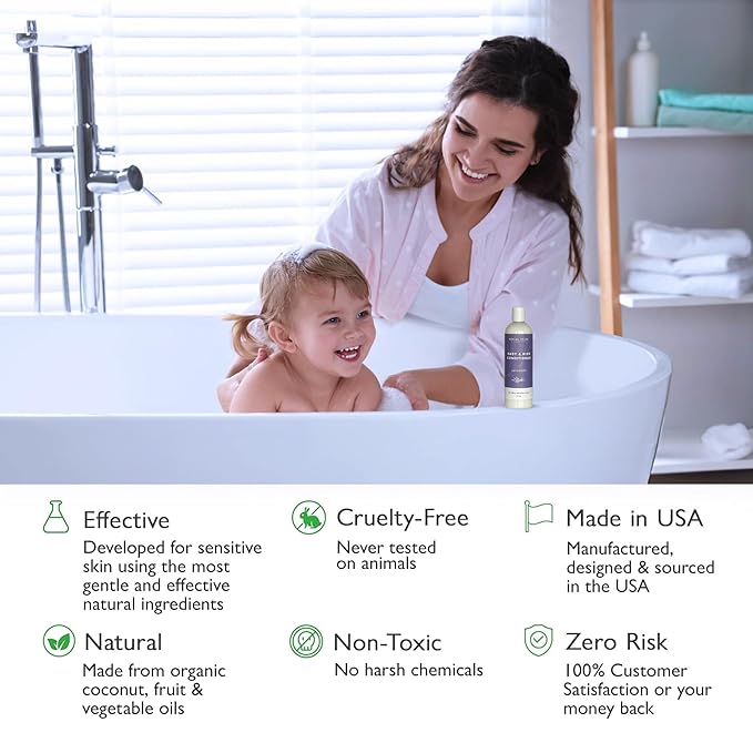 SoCal Suds & Company - Organic Baby & Kids Conditioner - Moisture Baby Hair Conditioner - Gentle Natural Vitamin Rich Ingredient Organic Oils for Babies and Kids Sensitive Scalp - Lavender, 12oz