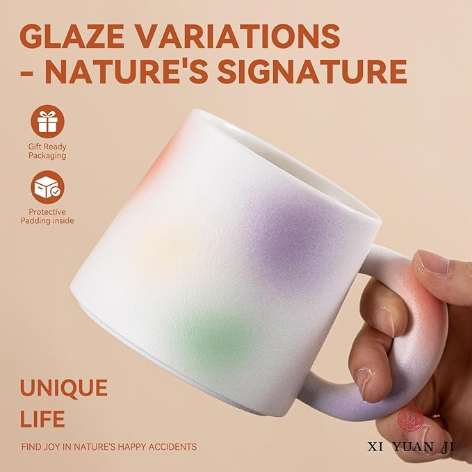 11.6oz Kiln-Change Rainbow Ceramic Coffee Mug, 1340℃ High-Fire Unique Glaze Tea Cup - Lead-Free, Microwave Safe, Unite Gift for Coffee/Tea Lovers & Friends