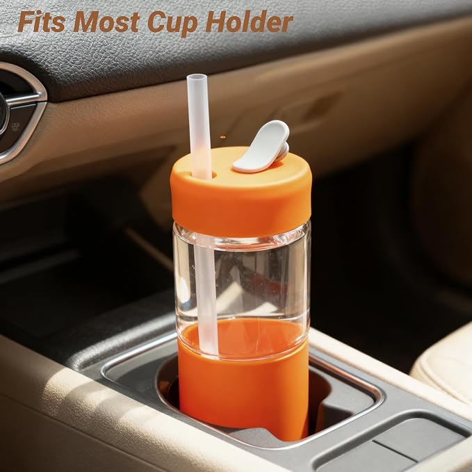 Zenbo 20 oz Glass Tumbler with Silicone Lid & Straw, Reusable Borosilicate Glass Iced Coffee Cup with Silicone Sleeve, Leak-Proof BPA-Free Glass Cup for Smoothies, Juice, Home, Office & Travel