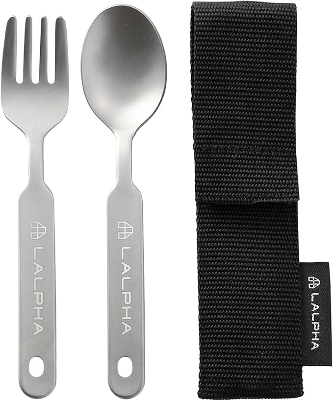 LALPHA Ultra-Lightweight Titanium Cutlery Set - Made in Tsubame-Sanjo, Includes Spoon and Fork with Storage Case for Backpacking