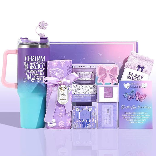 Birthday Gifts for Women Self Care Gifts Get Well Soon Gifts, Lavender Relaxing Spa Gift Basket Care Package, Gifts Box Thank You Gift Christmas Gifts for Mom Wife Girlfriend Coworker Friends Sisters